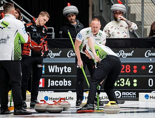 JOHN WOODS / WINNIPEG FREE PRESS
Brad Jacobs curls against Ross Whyte at the Grand Slam of Curling in Steinbach Tuesday, January 6 2026.
reporter: taylor