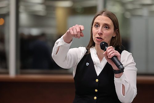 Cora Dupuis, director of Brandon University's Co-operative Education program, speaks at this year's launch on Thursday evening. (Alex Lambert/The Brandon Sun)