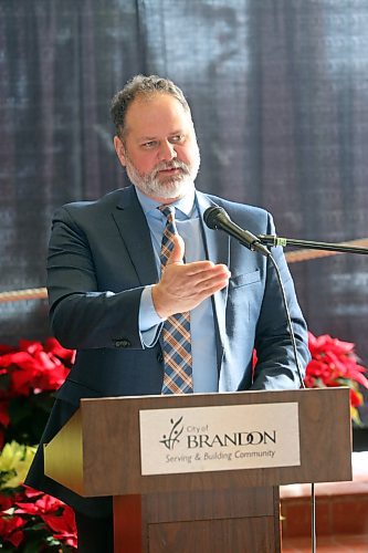 Manitoba Justice Minister Matt Wiebe gestures during a press conference at Brandon City Hall on Friday morning. Wiebe said the modern upgrades at the dauphin courthouse have made it a safer and more welcoming place. (Matt Goerzen/The Brandon Sun)
