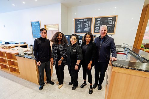 MIKE DEAL / FREE PRESS
Stella's Cafe is opening a new location in EQ3 Polo Park.
(L-r) Corey Pierre, GM Operations, Grace Oginni, HR Manager, Amparo Chincilla, GM Production, Sasi Kamineni, regional manager, and Rob Del Grasso, VP of Operations at Stella’s.
Reporter: Aaron Epp
260116 - Friday, January 16, 2026.