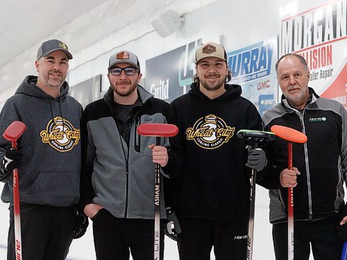 Team West's rink of Cale Dunbar (third), Justin West (second), Austin West (lead), and Allan West (skip) captured the Wheat City Classic curling bonspiel men's A-side championship. (Massimo De Luca-Taronno/The Brandon Sun)