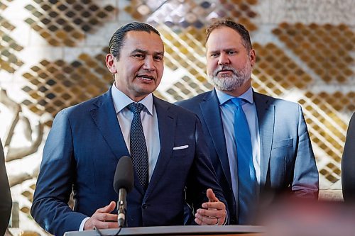 MIKE DEAL / FREE PRESS
Premier Wab Kinew announces the launch of a Security Enhancement Fund to protect places of worship against hate crimes during a press conference held at the Shaarey Zedek Synagogue, 561 Wellington Crescent, on Monday. 
Reporter: Scott Billeck
260119 - Monday, January 19, 2026.