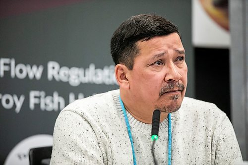 MIKAELA MACKENZIE / FREE PRESS

Tataskweyak Cree Nation knowledge keeper Robert Spence speaks at a press conference about Manitoba Hydroճ negative impact on sturgeon in the Churchill River on Thursday, Jan. 22, 2026.

For Chris story.
Free Press 2026