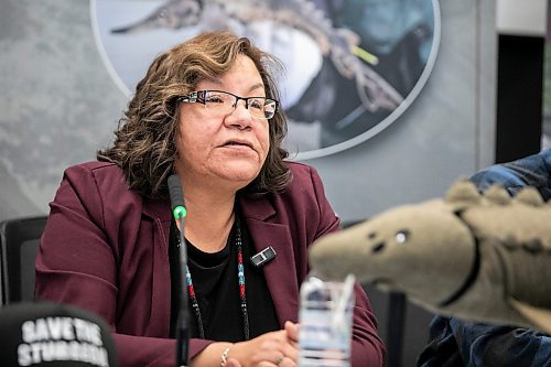 MIKAELA MACKENZIE / FREE PRESS

Tataskweyak Cree Nation chief Doreen Spence speaks at a press conference about Manitoba Hydroճ negative impact on sturgeon in the Churchill River on Thursday, Jan. 22, 2026.

For Chris story.
Free Press 2026