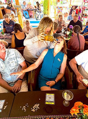 Steve MacNaull / Free Press
Wendy from Saskatoon gets her Gringo Bingo 'drinko' shot from Laurie The Tequila Fairy.
