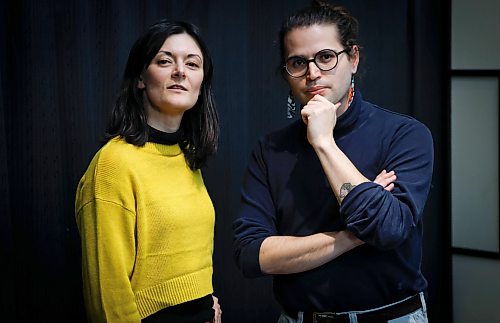 JOHN WOODS / WINNIPEG FREE PRESS
Charlene Van Buekenhout, artistic producer of Echo Theatre, and co-producer of the Kiyanaan Festival, is photographed with co-producer Philip Geller during a rehearsal break of their version of Brecht’s Mother Courage, Maamaan Kourazh at the Prairie Theatre Exchange Monday, February 2, 2026. Van Buekenhout will be performing her play at the Kiyanaan Festival.

reporter: ben