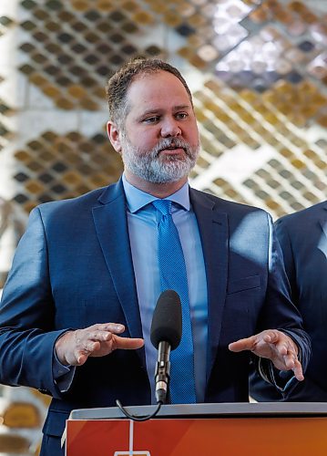 MIKE DEAL / FREE PRESS
Justice Minister Matt Wiebe during the announcement.
Premier Wab Kinew announces the launch of a Security Enhancement Fund to protect places of worship against hate crimes during a press conference held at the Shaarey Zedek Synagogue, 561 Wellington Crescent, on Monday. 
Reporter: Scott Billeck
260119 - Monday, January 19, 2026.
