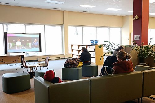 About 15 people went to the Brandon Public Library on Friday afternoon to watch the opening ceremony of the 2026 Olympic Winter Games. (Tessa Adamski/The Brandon Sun)