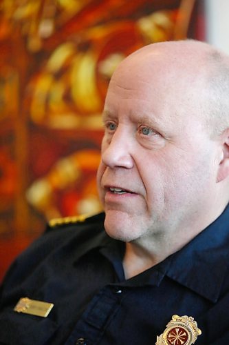 Brandon Fire and Emergency Services Chief Terry Parlow speaks to the need for a third fire hall in the city during an interview with The Brandon Sun at his office in Fire Hall No. 1 on Thursday afternoon. (Matt Goerzen/The Brandon Sun)