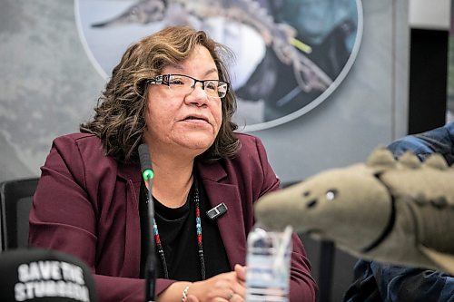 MIKAELA MACKENZIE / FREE PRESS
Tataskweyak Cree Nation chief Doreen Spence speaks at a press conference about Manitoba Hydroճ negative impact on sturgeon in the Churchill River on Thursday, Jan. 22, 2026.
For Chris story.
Free Press 2026