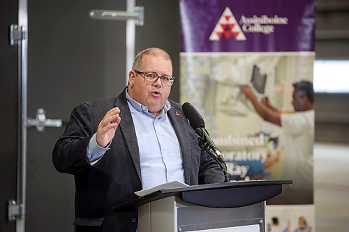 23022026
Mark Frison, President and CEO of Assiniboine College, speaks during the kickoff for the construction of the Medical Laboratory Technology and Combined Laboratory &amp; X-Ray Technology program spaces at AC on Monday.
(Tim Smith/The Brandon Sun)