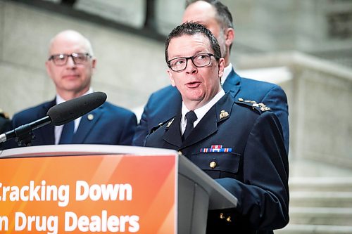 MIKAELA MACKENZIE / FREE PRESS
Scott McMurchy, commanding officer of the Manitoba RCMP, speaks at the announcement of a new drug enforcement task force on Wednesday, Feb. 25, 2026.
For Scott story.
Free Press 2026