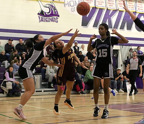 Crocus Plainsmen Genesis Lopez Mejia gets fouled on a layup. (Thomas Friesen/The Brandon Sun)