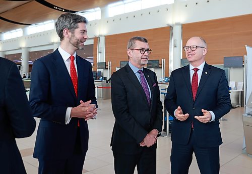 Ruth Bonneville / Free Press

Local  Airport Development 

Photo (left to right)  Nick Hays, president and CEO, Winnipeg Airports Authority,  Federal minister, Dr. Doug Eyolfson and  Mayor Scott Gillingham, chat before event.

Federal and Provincial governments announce funding for airside development at the Winnipeg Richardson International Airport for trade infrastructure Friday.  

Federal minister, Dr. Doug Eyolfson, Trade Minister Jamie Moses, Mayor Scott Gillingham, Nick Hays, president and CEO, Winnipeg Airports Authority and 
Carly Edmundson, CEO of CentrePort Canada Inc. gathered with other key players to speak about the development at the airport at the event.  

See story. 


Feb 27th,  2026