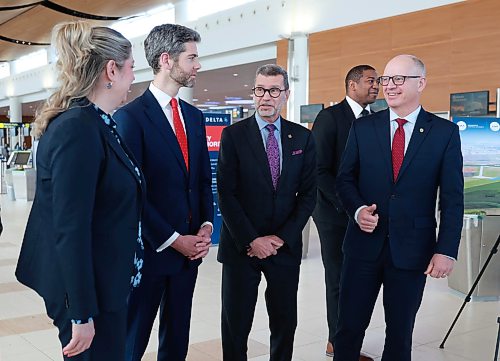 Ruth Bonneville / Free Press

Local  Airport Development 

Photo (left to right)  Carly Edmundson, CEO of CentrePort Canada Inc., Nick Hays, president and CEO, Winnipeg Airports Authority,  Federal minister, Dr. Doug Eyolfson, Trade Minister Jamie Moses and  Mayor Scott Gillingham, chat before event. 

Federal and Provincial governments announce funding for airside development at the Winnipeg Richardson International Airport for trade infrastructure Friday.  

Federal minister, Dr. Doug Eyolfson, Trade Minister Jamie Moses, Mayor Scott Gillingham, Nick Hays, president and CEO, Winnipeg Airports Authority and 
Carly Edmundson, CEO of CentrePort Canada Inc. gathered with other key players to speak about the development at the airport at the event.  

See story. 


Feb 27th,  2026