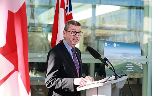 Ruth Bonneville / Free Press
Local Airport Development
Photo of Federal minister, Dr. Doug Eyolfson speaking at the event.
Federal and Provincial governments announce funding for airside development at the Winnipeg Richardson International Airport for trade infrastructure Friday.
Federal minister, Dr. Doug Eyolfson, Trade Minister Jamie Moses, Mayor Scott Gillingham, Nick Hays, president and CEO, Winnipeg Airports Authority and
Carly Edmundson, CEO of CentrePort Canada Inc. gathered with other key players to speak about the development at the airport at the event.
See story.
Feb 27th, 2026