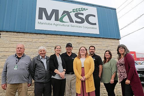 Employees of the newly reopened Virden MASC office stand outside the office at its grand opening event in September of 2025. From left, Peter Askew, Harold Finlay, Andrea Schneider, Lawrence Daniel, Samantha Bertram, Daniel Boulanger, Michelle Breedon, and Barb Stambuski. (The Brandon Sun file photo)