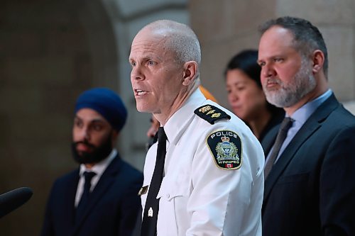 Ruth Bonneville / Free Press
Local - Justice Newser LEG
Topic: Federal announcement on steps to address rising extortion
Justice Minister Matt Wiebe, federal Secretary of State (Combatting Crime) Ruby Sahota and Deputy Chief Cam Mackid, make statements regarding new measures governments and law enforcement officers are taking to combat rising extortion cases in the country, at the Legislative Building Friday.
Feb 20th, 2026