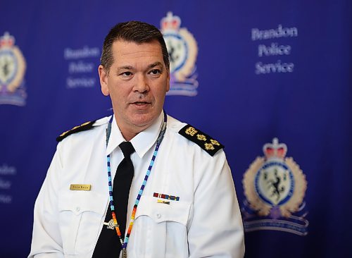 Brandon police Chief Tyler Bates speaks during a news conference last November in Brandon. (Tim Smith/The Brandon Sun files)