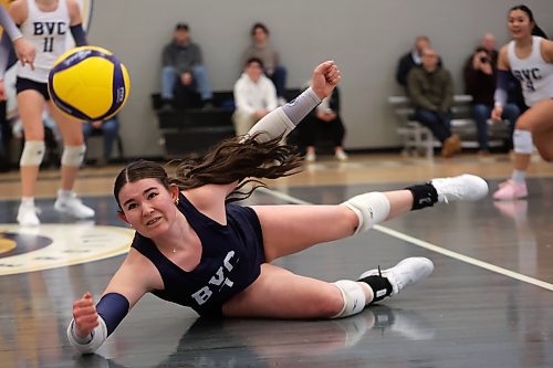 13032026
Reece Cowan (7) of the 18U Brandon Volleyball Club dives to try to dig the ball during BVC’s match against the 18U Providence Jr. Pilots White in the BVC 16U/18U Girls Classic at the Brandon University Healthy Living Centre on Friday. 
(Tim Smith/The Brandon Sun)