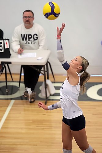 13032026
Mary Williams (1) of the 18U Brandon Volleyball Club leaps to put the ball over the net during BVC’s match against the 18U Providence Jr. Pilots White in the BVC 16U/18U Girls Classic at the Brandon University Healthy Living Centre on Friday. 
(Tim Smith/The Brandon Sun)