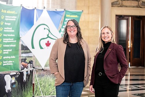 MIKAELA MACKENZIE / FREE PRESS

Mary-Jane Orr, general manager of Manitoba Beef &amp; Forage Initiatives (left), and Karli Reimer, manager of outreach at Ducks Unlimited Canada, at the Manitoba Legislative Building on Monday, March 16, 2026. 

For JS story.
Free Press 2026