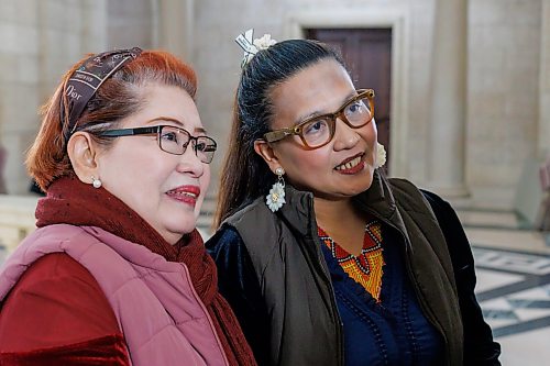 MIKE DEAL / FREE PRESS
Ann Evangelista (right) a school trustee in the Winnipeg School Division, and her mom Bind Medrano (left) speak as supporters of The Autism Strategy Act gather in the Rotunda in the Manitoba Legislative Building Tuesday morning.
 
Cindy Lamoureux, Liberal MLA for Tyndall Park, and supporters of The Autism Strategy Act, meet in the Rotunda at the Manitoba Legislative Building Tuesday morning.
Reporter: Gabrielle Piche
260317 - Tuesday, March 17, 2026.