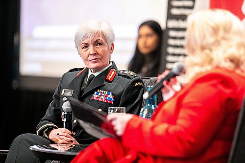 MIKAELA MACKENZIE / FREE PRESS
Chief of the Defence staff general Jennie Carignan does a fireside chat with Amanda Buhse at a Winnipeg Chamber of Commerce luncheon at the Fairmont Hotel on Wednesday, March 25, 2026.
For Aaron story
Free Press 2026