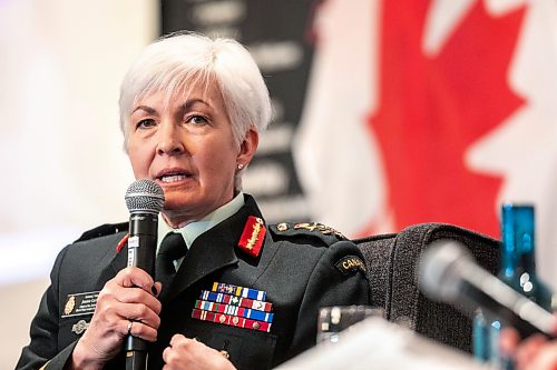 MIKAELA MACKENZIE / FREE PRESS
Chief of the Defence staff general Jennie Carignan does a fireside chat with Amanda Buhse at a Winnipeg Chamber of Commerce luncheon at the Fairmont Hotel on Wednesday, March 25, 2026.
For Aaron story
Free Press 2026