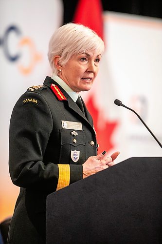 MIKAELA MACKENZIE / FREE PRESS

Chief of the Defence staff general Jennie Carignan speaks at a Winnipeg Chamber of Commerce luncheon at the Fairmont Hotel on Wednesday, March 25, 2026. 

For Aaron story
Free Press 2026