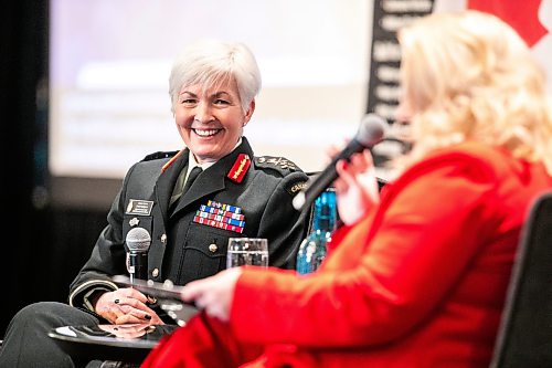 MIKAELA MACKENZIE / FREE PRESS
Chief of the Defence staff general Jennie Carignan does a fireside chat with Amanda Buhse at a Winnipeg Chamber of Commerce luncheon at the Fairmont Hotel on Wednesday, March 25, 2026.
For Aaron story
Free Press 2026