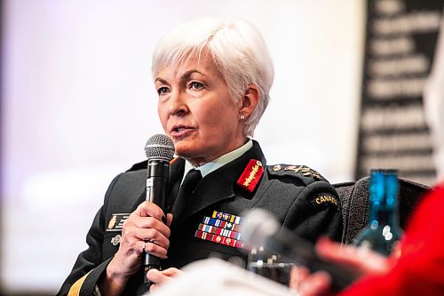 MIKAELA MACKENZIE / FREE PRESS
Chief of the Defence staff general Jennie Carignan does a fireside chat with Amanda Buhse at a Winnipeg Chamber of Commerce luncheon at the Fairmont Hotel on Wednesday, March 25, 2026.
For Aaron story
Free Press 2026