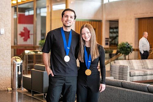 MIKAELA MACKENZIE / FREE PRESS
Yohnatan Elizarov (left) and Ava Kemp, World Junior Figure Skating Championship gold medal winners, at City Hall on Wednesday, March 25, 2026.
Free Press 2026