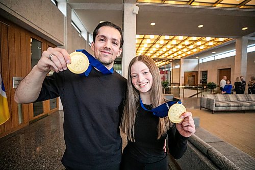 MIKAELA MACKENZIE / FREE PRESS
Yohnatan Elizarov (left) and Ava Kemp, World Junior Figure Skating Championship gold medal winners, at City Hall on Wednesday, March 25, 2026.
Free Press 2026