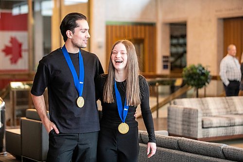 MIKAELA MACKENZIE / FREE PRESS
Yohnatan Elizarov (left) and Ava Kemp, World Junior Figure Skating Championship gold medal winners, at City Hall on Wednesday, March 25, 2026.
Free Press 2026