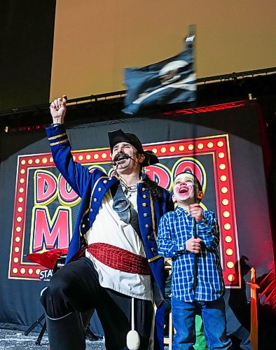 Corbin and Jordy perform a pirate magic show on stage at the Keystone Centre on Monday. (Weichen Zhang / The Brandon Sun)