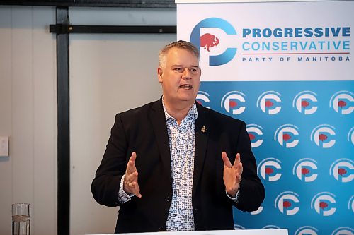 Brandon West MLA Wayne Balcaen speaks during a fundraising breakfast in Brandon in late February. (Tim Smith/The Brandon Sun files)