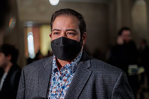 MIKE DEAL / FREE PRESS
Noah Schulz, Director, Manitoba Health Coalition speaks in the Rotunda of the Manitoba Legislative Building after the 2026 provincial budget was tabled by Finance Minister Adrien Sala Tuesday afternoon.
260324 - Tuesday, March 24, 2026.