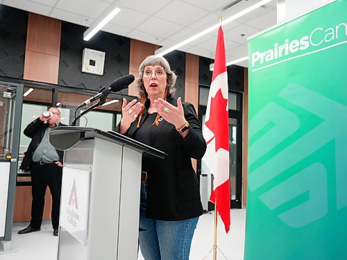 Ginette Lavack, MP for St. Boniface-St.Vital, announces federal funding at Assiniboine College’s North Hill Campus on Thursday. (Weichen Zhang/ The Brandon Sun )
