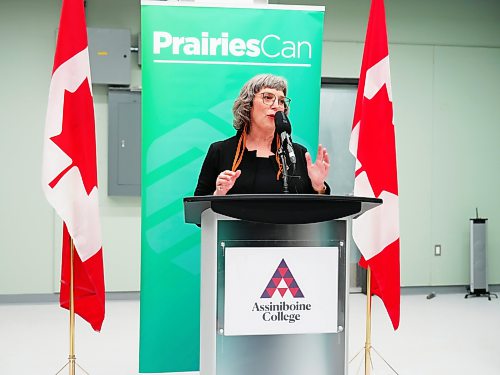 Ginette Lavack, MP for St. Boniface-St. Vital, announces federal funding at Assiniboine College’s North Hill Campus on Thursday. (Weichen Zhang/ The Brandon Sun )
