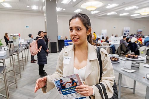 MIKE DEAL / FREE PRESS
Srishty Sharma moved to Winnipeg from India in 2024 and was able to get her credentials up-to-date in 2025. Srishty started applying for jobs in January and is hoping some of the interviews she has set up during the forum work out.
The Make it in Manitoba Nurse and Health Care Aide hiring forum hosted by the Health Care Retention and Recruitment Office (HCRRO) at the RBC Convention Centre Wednesday.
The one-day hiring forum is designed to support Registered Nurses and certified HCAs helping them launch or advance their careers within Manitoba’s health system.
Reporter: Gabrielle Piche
260408 - Wednesday, April 08, 2026.
