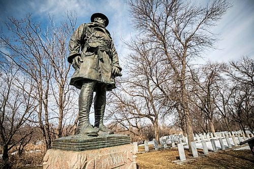 MIKAELA MACKENZIE / FREE PRESS
	
The rededication ceremony of the Bank of Montreal’s World War I memorial statue at Brookside Cemetery’s Field of Honour on Thursday, April 9, 2026.

For Scott Billeck story.
Free Press 2026