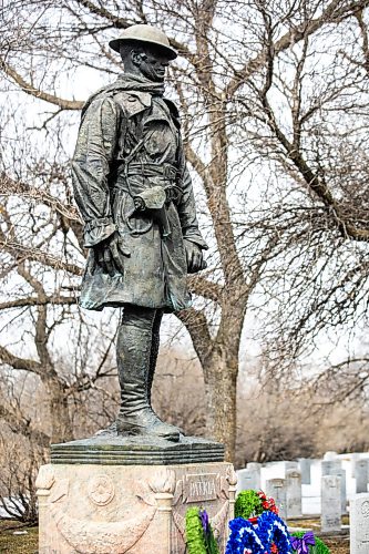 MIKAELA MACKENZIE / FREE PRESS
	
The rededication ceremony of the Bank of Montreal’s World War I memorial statue at Brookside Cemetery’s Field of Honour on Thursday, April 9, 2026.

For Scott Billeck story.
Free Press 2026