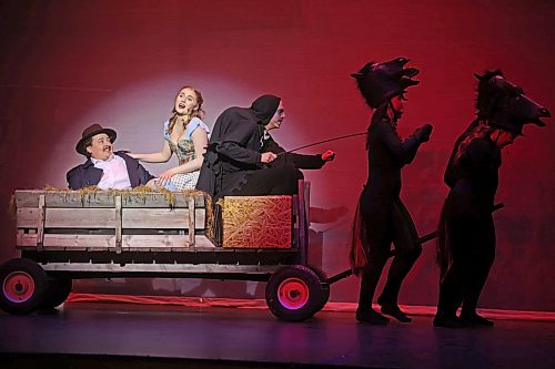 Characters perform under eerie lighting in Wednesday's dress rehearsal of "Young Frankenstein." (Tim Smith/The Brandon Sun)