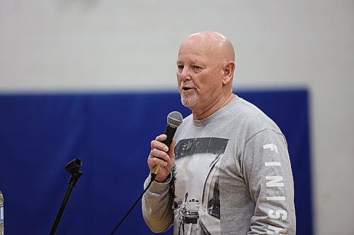 Fred Fox, older brother of Canadian icon Terry Fox, speaks to students during a presentation at Hamiota Collegiate Institute on Thursday. (Alex Lambert/The Brandon Sun)