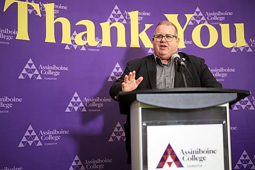 Mark Frison, president and CEO of Assiniboine College, speaks during the naming of The Bob Simmons Studio at the Assiniboine College Centre for Creative Media at the Victoria East campus on Friday. (Tim Smith/The Brandon Sun)