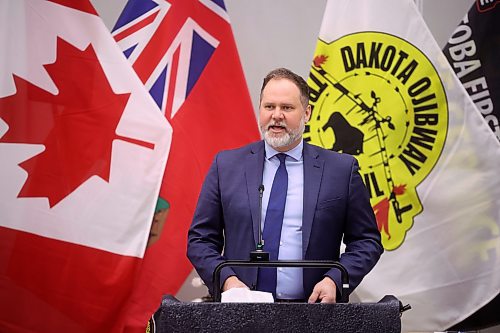 Manitoba Justice Minister Matt Wiebe speaks during the swearing-in ceremony on Tuesday morning. (Tim Smith/The Brandon Sun)