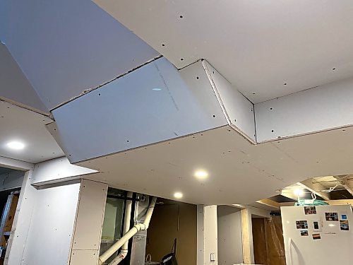 Marc LaBossiere / Free Press
The bulkhead is framed to conceal the main duct, improve esthetics and tie in the slant ceiling leading from the main floor.
