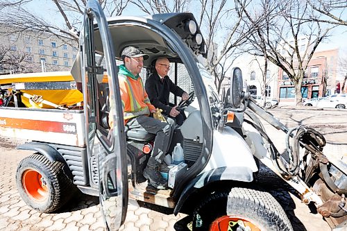 Ruth Bonneville  Free Press

LOCAL STDUP - clean-up launch

Mayor Scott Gillingham is all smiles  as he operates a Toolcat outfitted with a broom on front with the help of Blair Stewart with Neighborhood Action Team, in the cab with him at the end of the spring clean-up launch in Old Market Square Wednesday. 

Downtown beautification blitz and citywide spring clean-up launch in Old Market Square in the Exchange District, with Mayor Scott Gillingham, Wednesday.

April 15th,  2026
