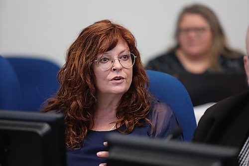 Brandon Coun. Heather Karrouze (Ward 1) speaks at Monday evening's council meeting. Karrouze praised the creation of more transit stops on Braecrest Drive, but said she wants to see the exchange there moved into the Corral Centre. (Alex Lambert/The Brandon Sun)